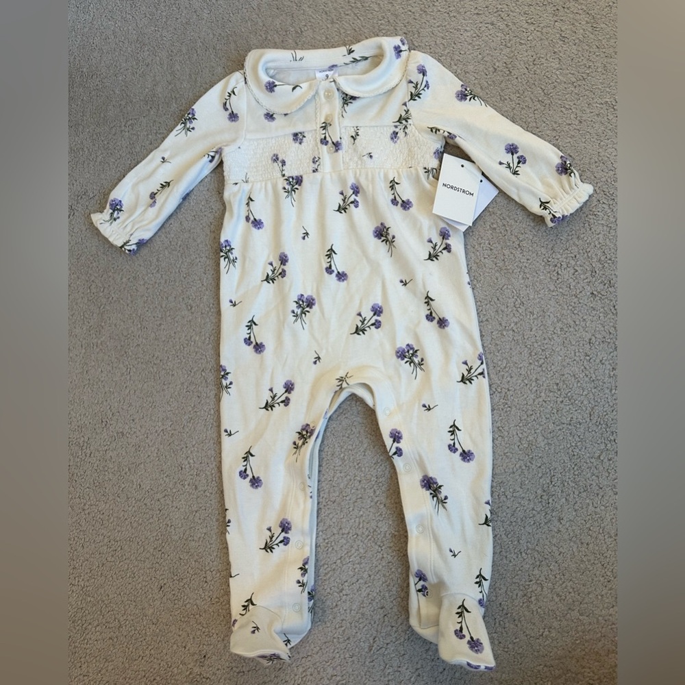 Nordstrom Baby Floral Footie - Cream and Purple